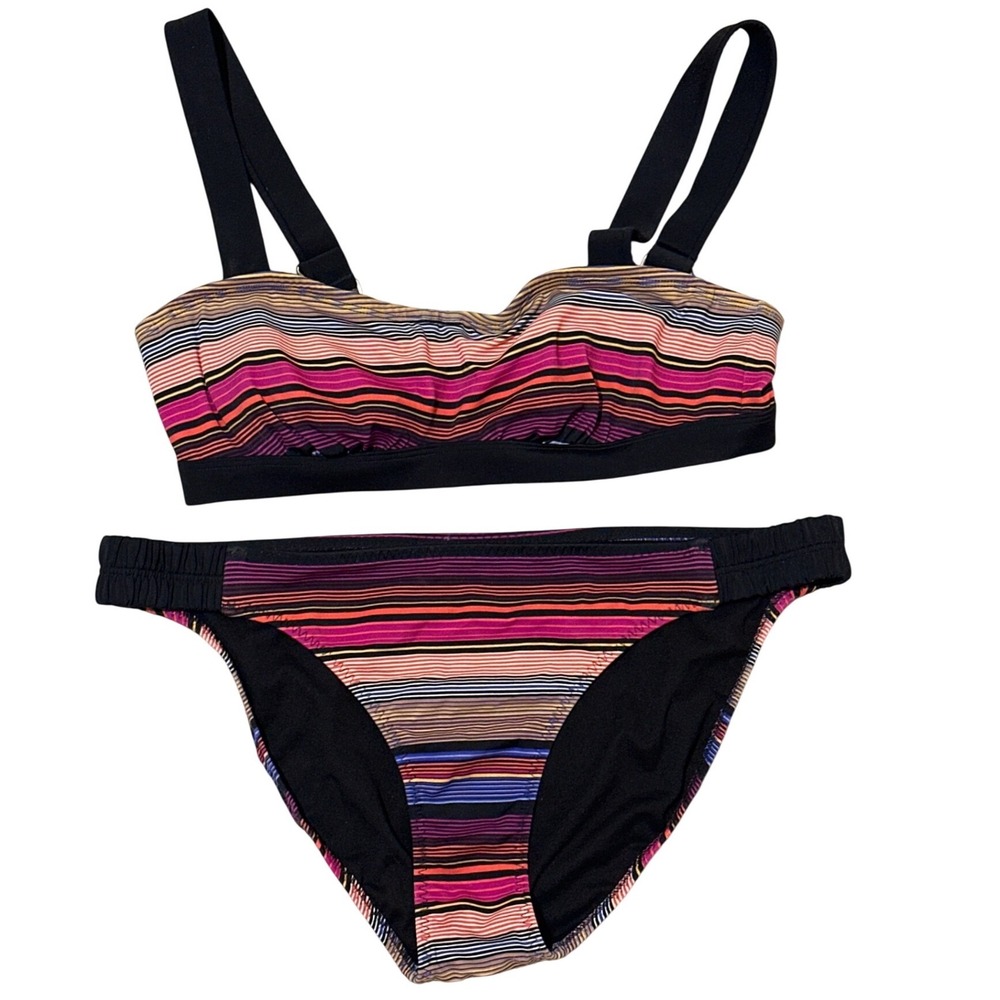 2 pc ATHLETA Bikini Set 34 B C Stripe Capri Pura Underwire Top Bottoms Colorful